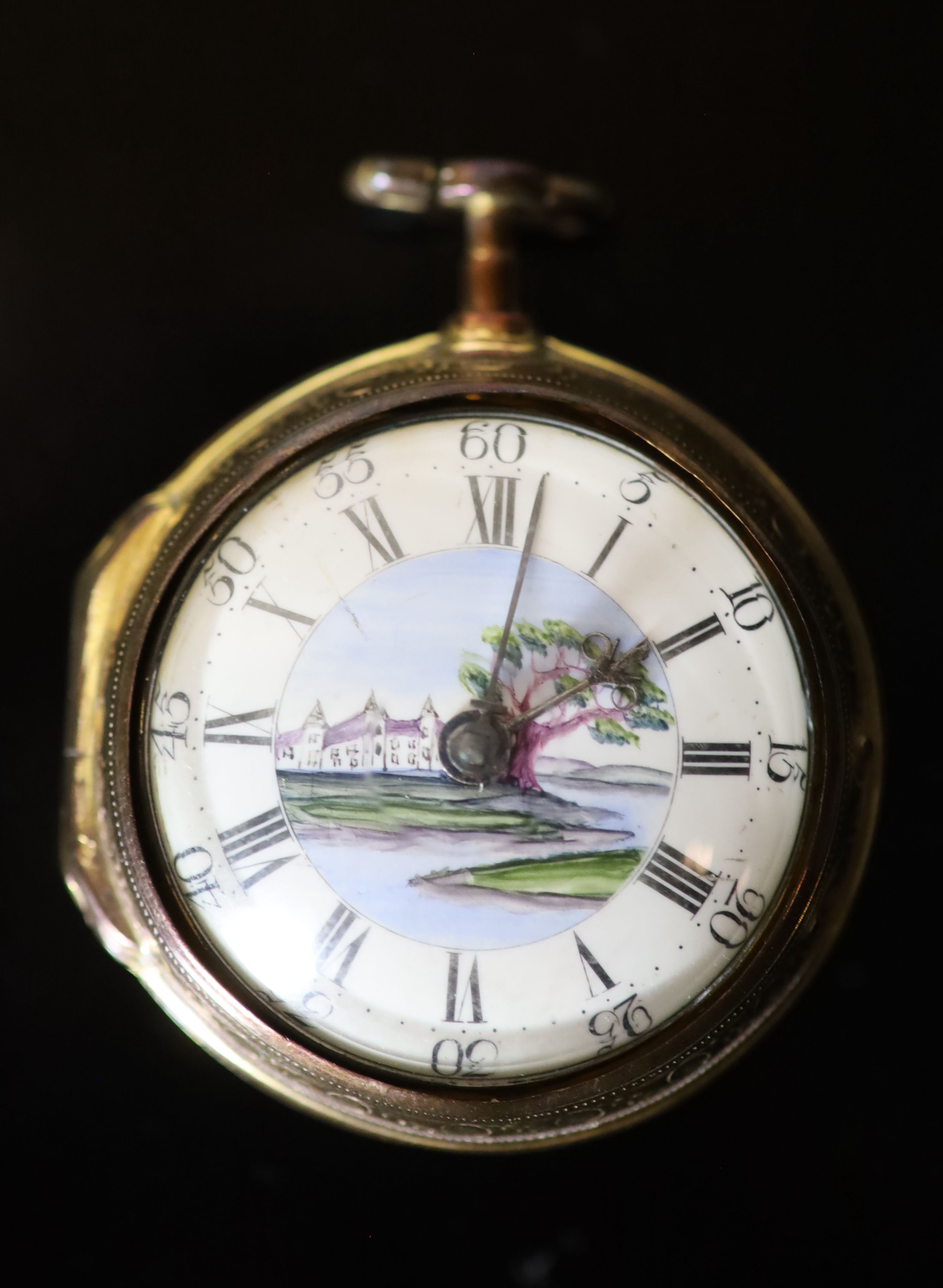 An early 19th century gilt metal keywind verge pocket watch by F. Shuttleworth,